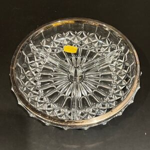 Vtg Leonard 9" Divided Crystal (24%) Bowl w/Silverplate Rim W. Germany